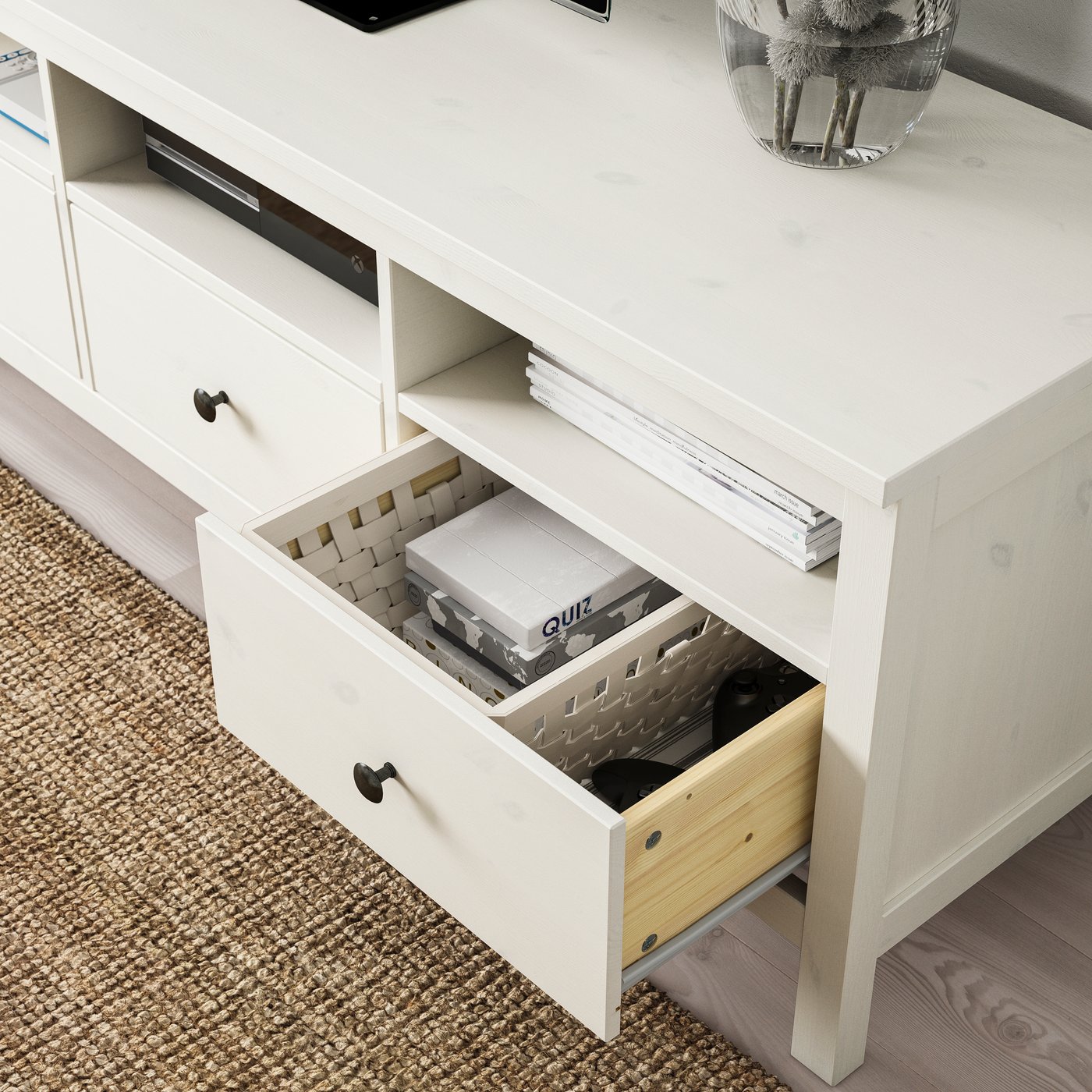 A white stain HEMNES TV bench