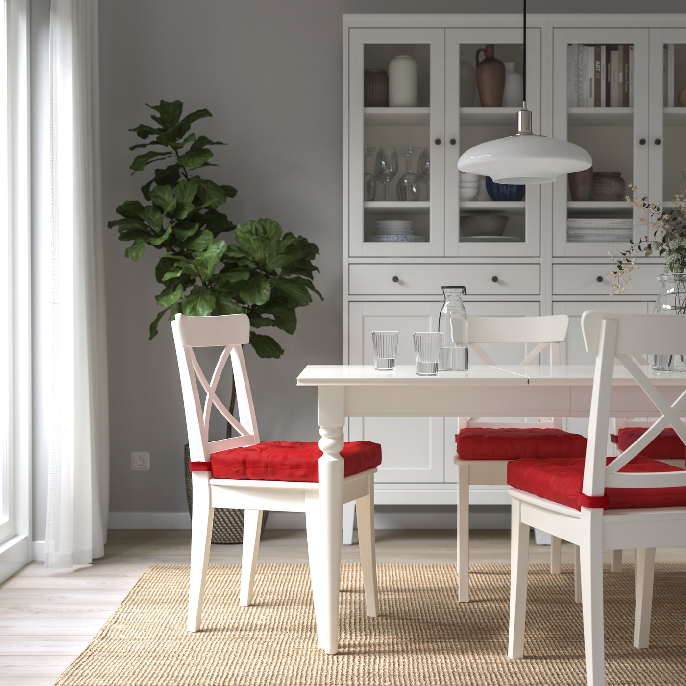 A bright red MALINDA chair cushion