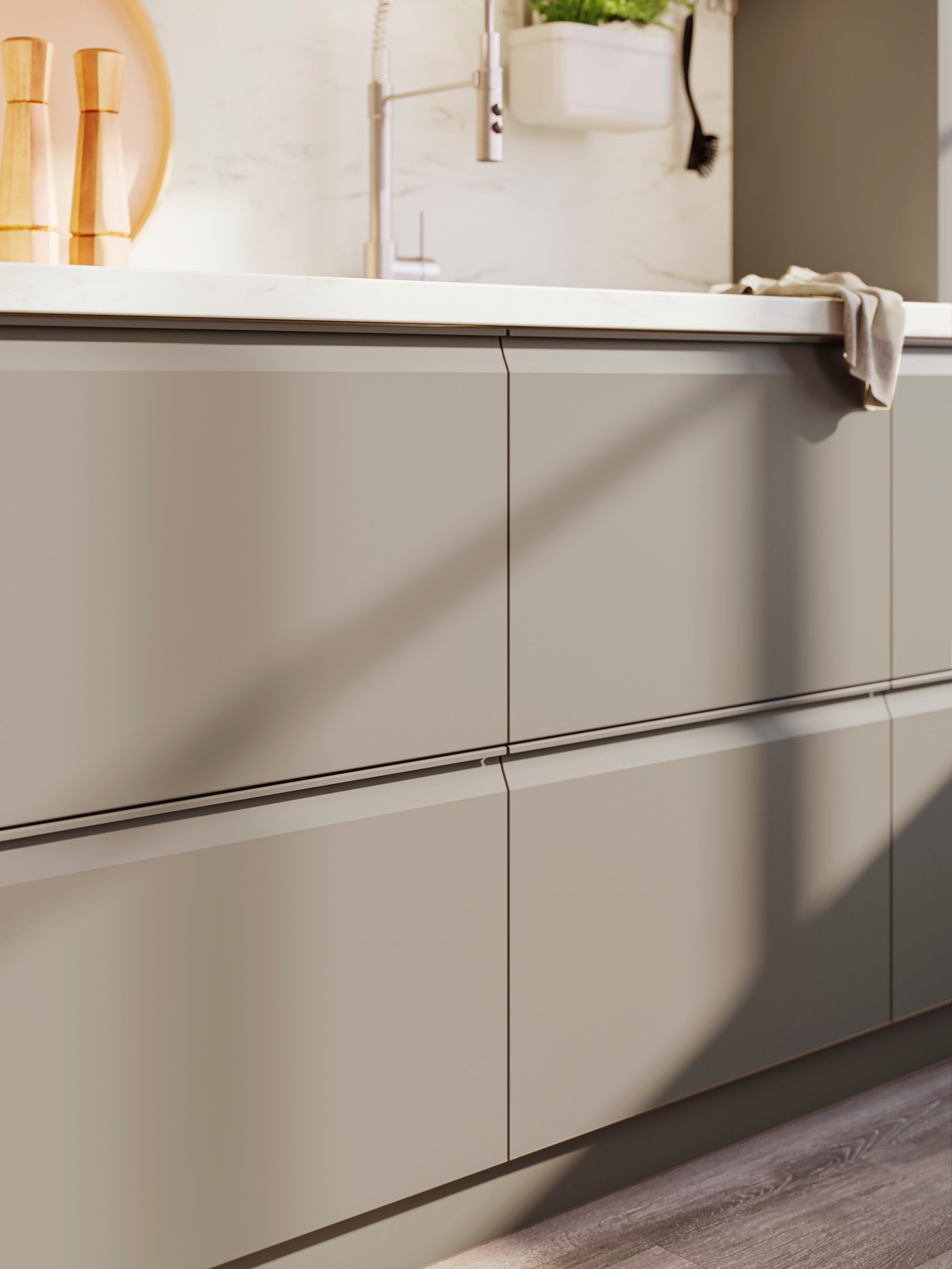 A matt dark beige UPPLÖV drawer front