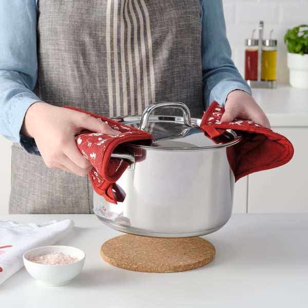 A stainless steel IKEA 365+ pot with lid