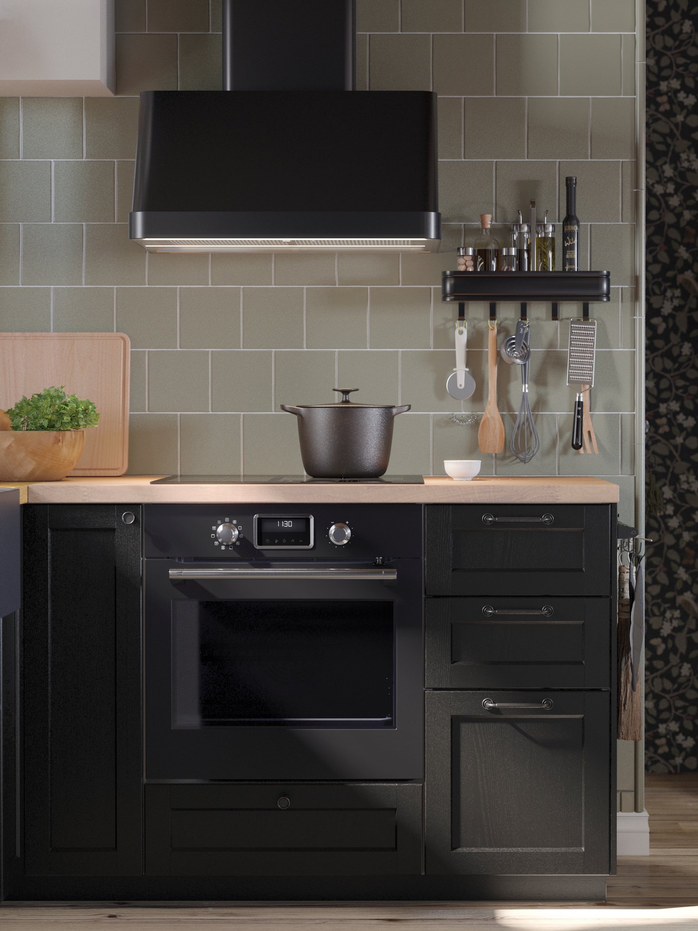 A pyrolytic IKEA 700/black FORNEBY forced air oven with direct steam