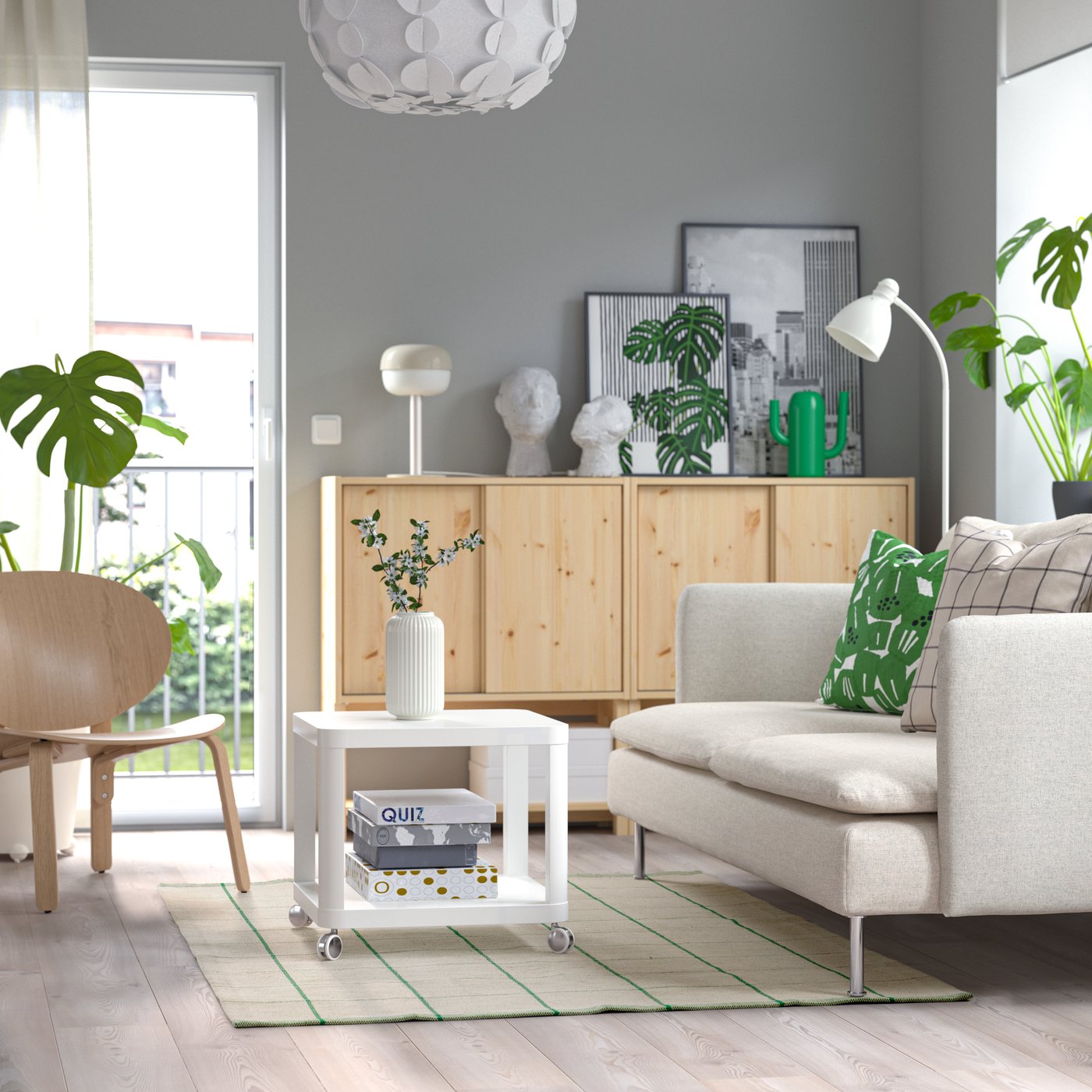 An off-white/green RIDSTIG rug, flatwoven