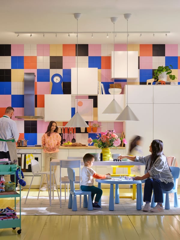 An in/outdoor/light blue MAMMUT children's chair in the kitchen