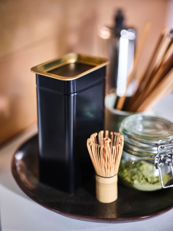 A clear glass KORKEN jar with lid in the kitchen