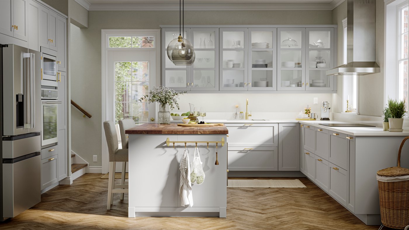A light grey LERHYTTAN drawer front