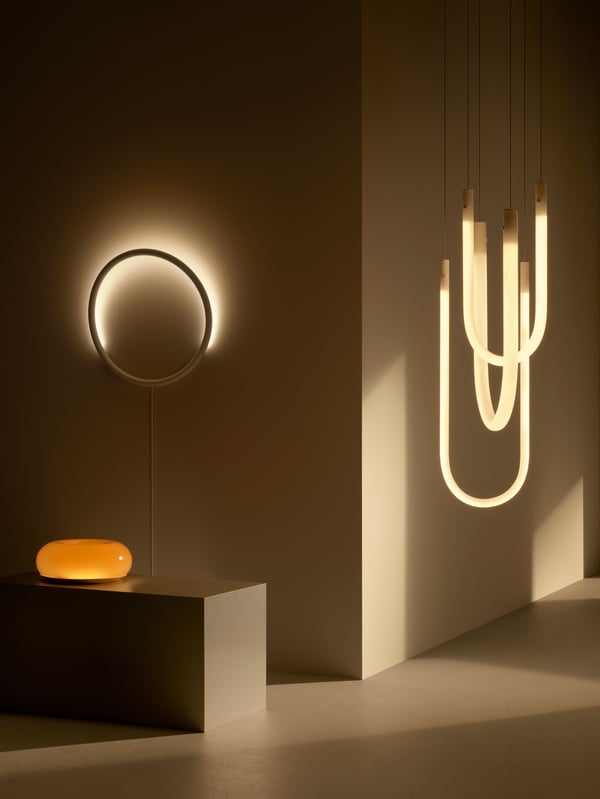 A white frosted glass VARMBLIXT LED pendant lamp
