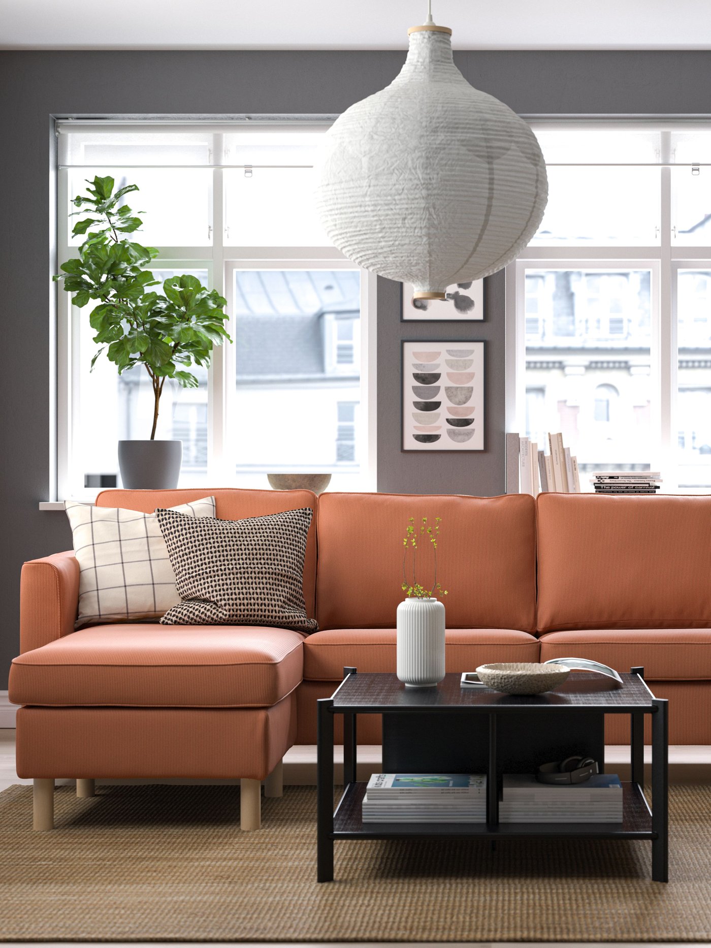 A kelinge rust PÄRUP 3-seat sofa with chaise longue
