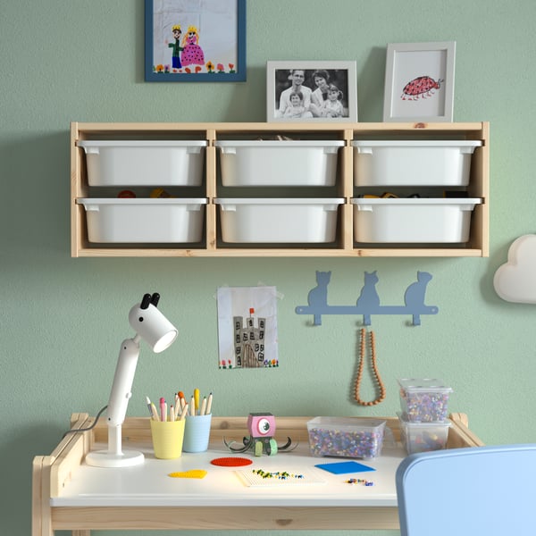A light white stained pine TROFAST wall storage