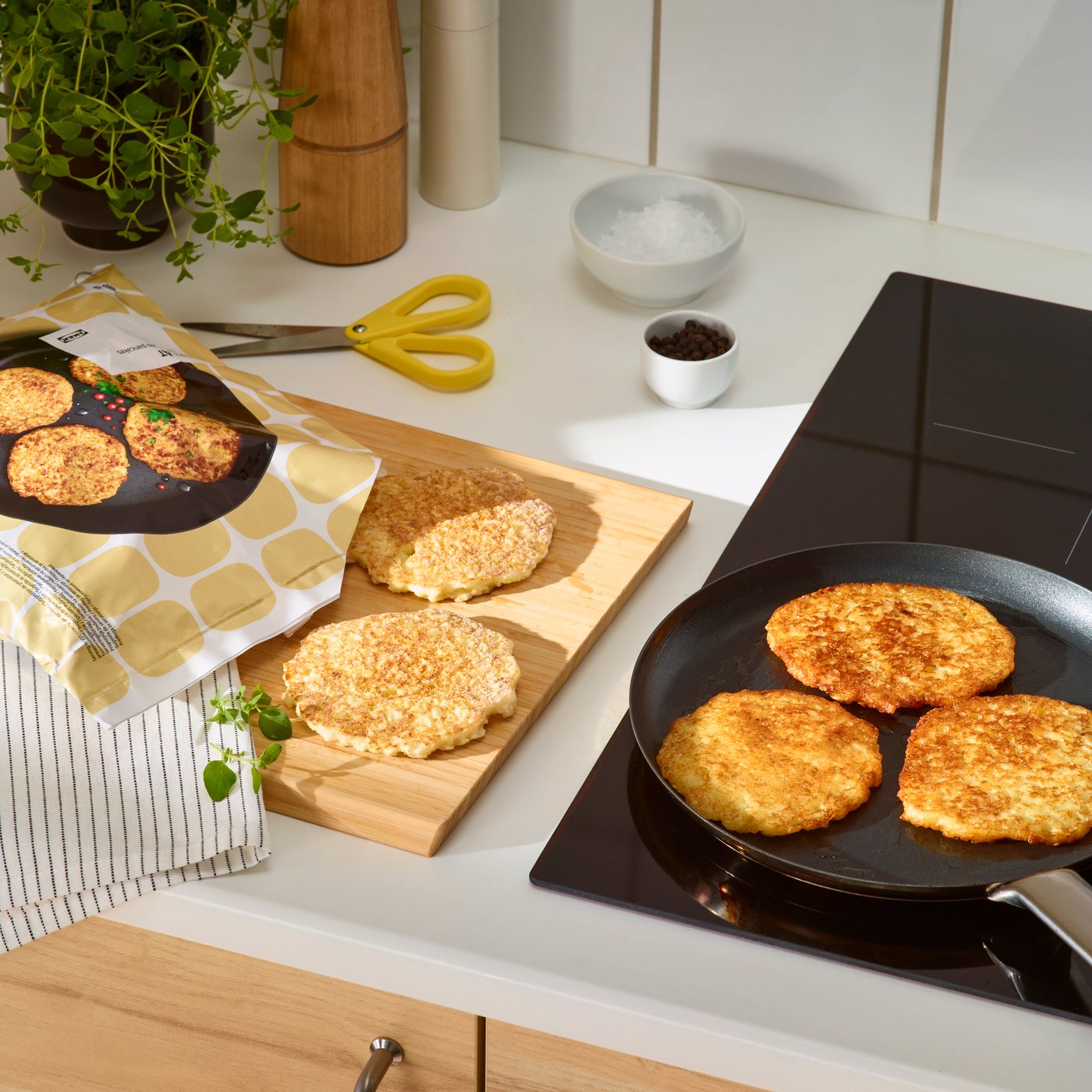 A frozen GÅNGLÅT shredded potato pancakes in the kitchen