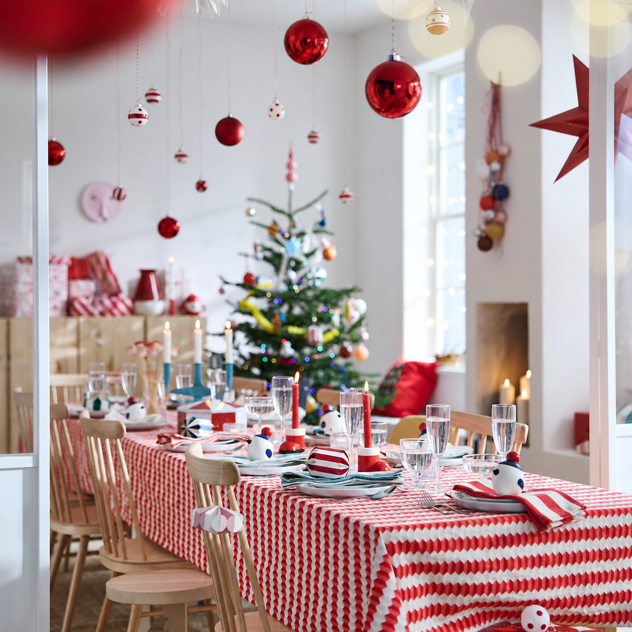 A Christmas-themed table setting