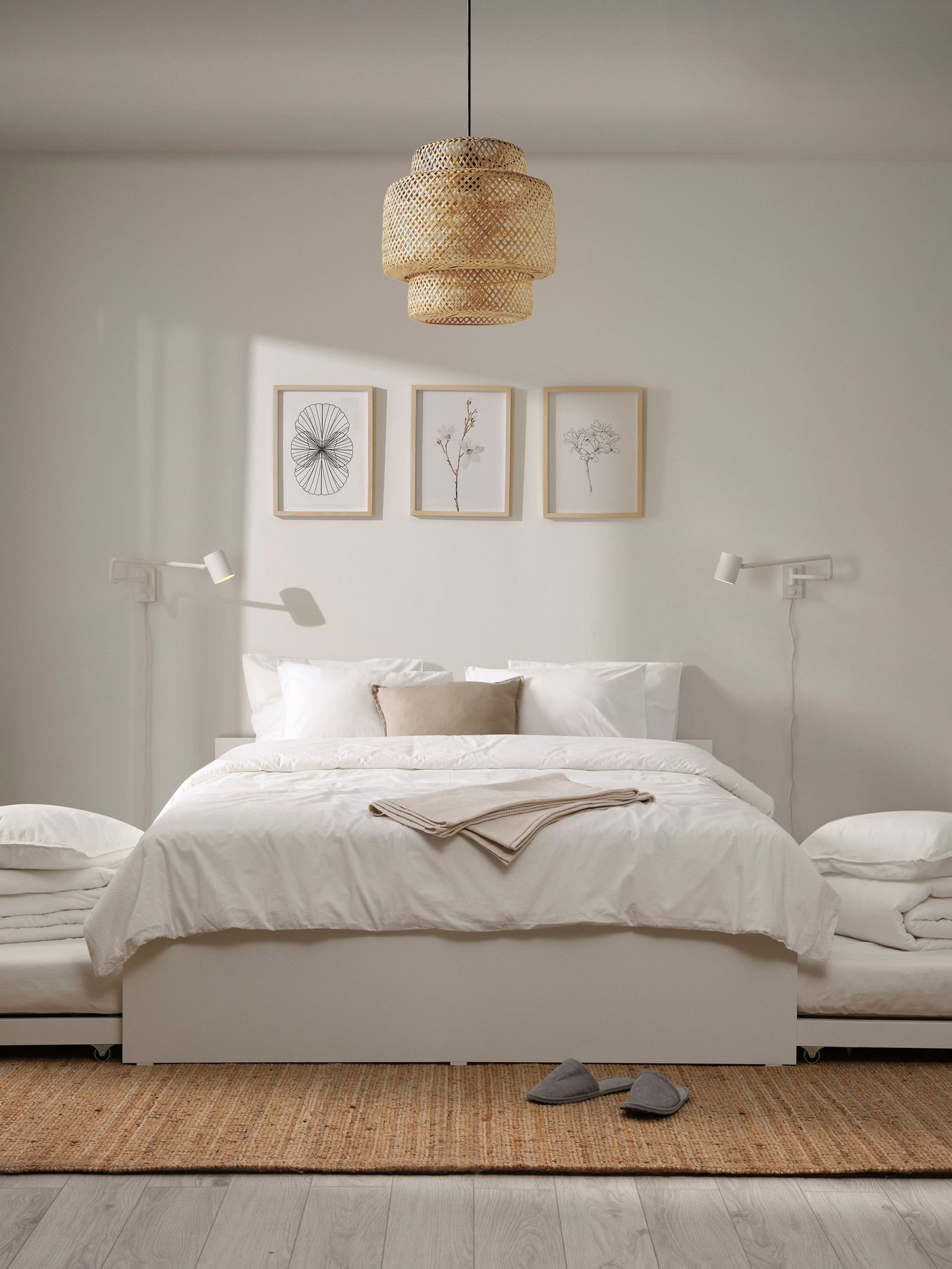 A white VIHALS bed frame in the bedroom