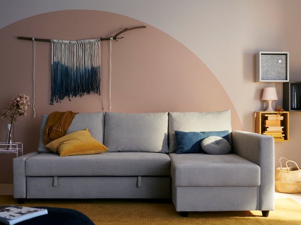 Canapé-lit d’angle FRIHETEN Hyllie beige à rangement intégré