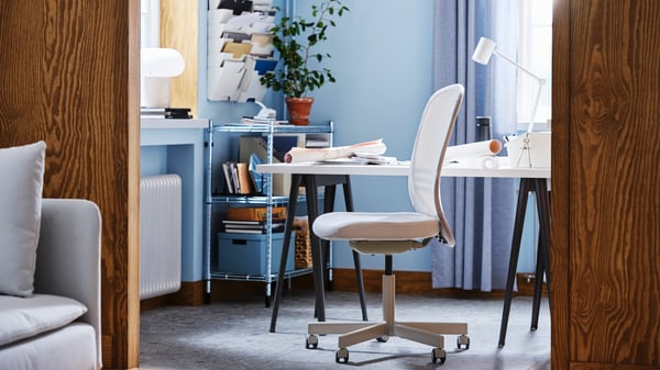 An IKEA FLINTAN office chair in beige