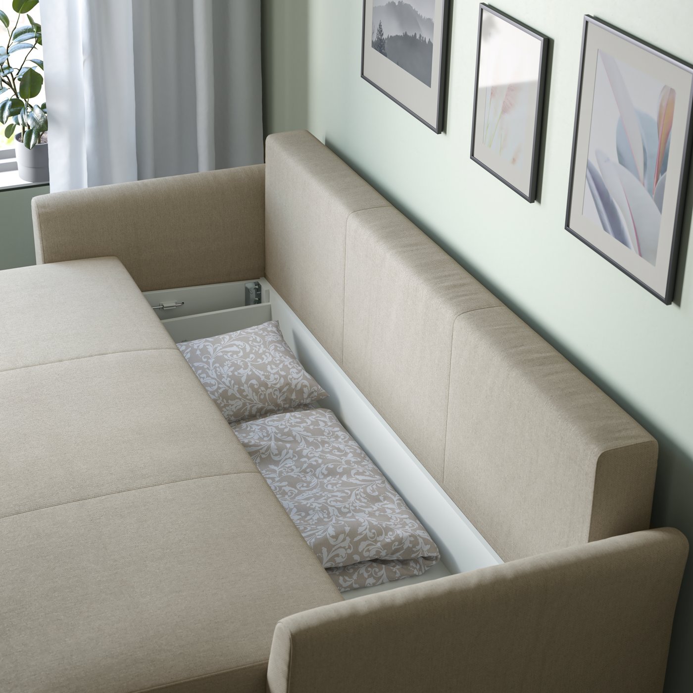 A Borgunda beige HOLMSUND 3-seat sofa bed