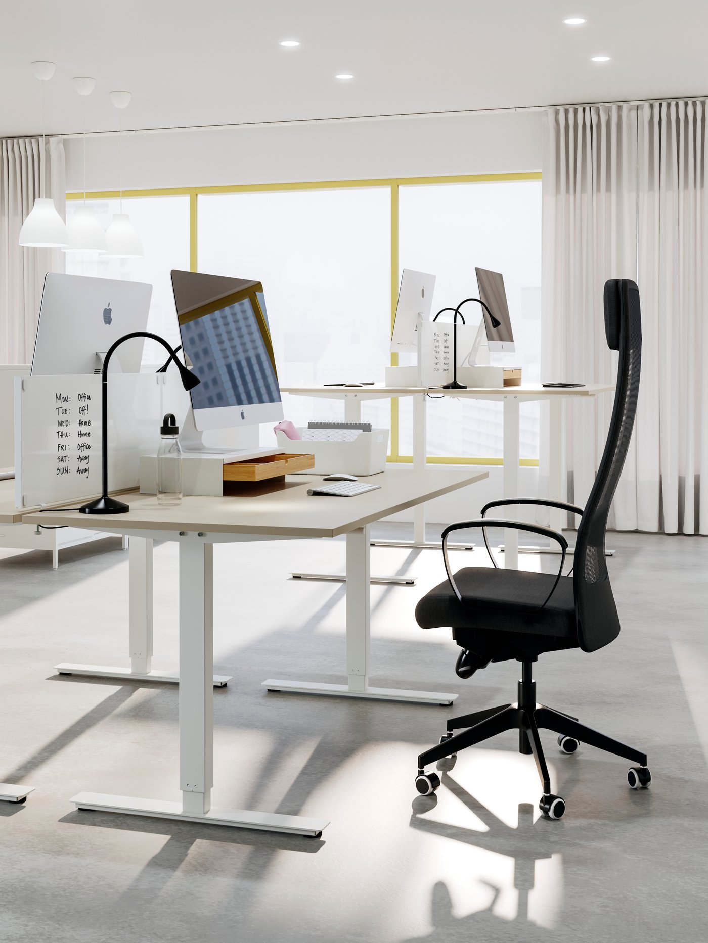 Soporte para monitor ELLOVEN blanco con cajón integrado.