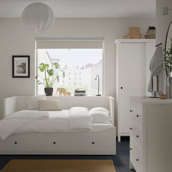 HEMNES Day-bed w 3 drawers/2 mattresses, white/Åfjäll medium firm, 80x200 cm. Price: $757