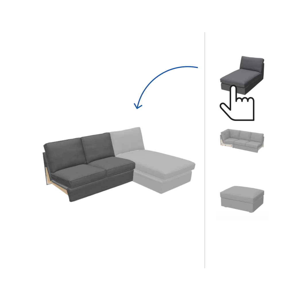 A visual representation of an IKEA sofa planner where you can choose between different sofa elements.