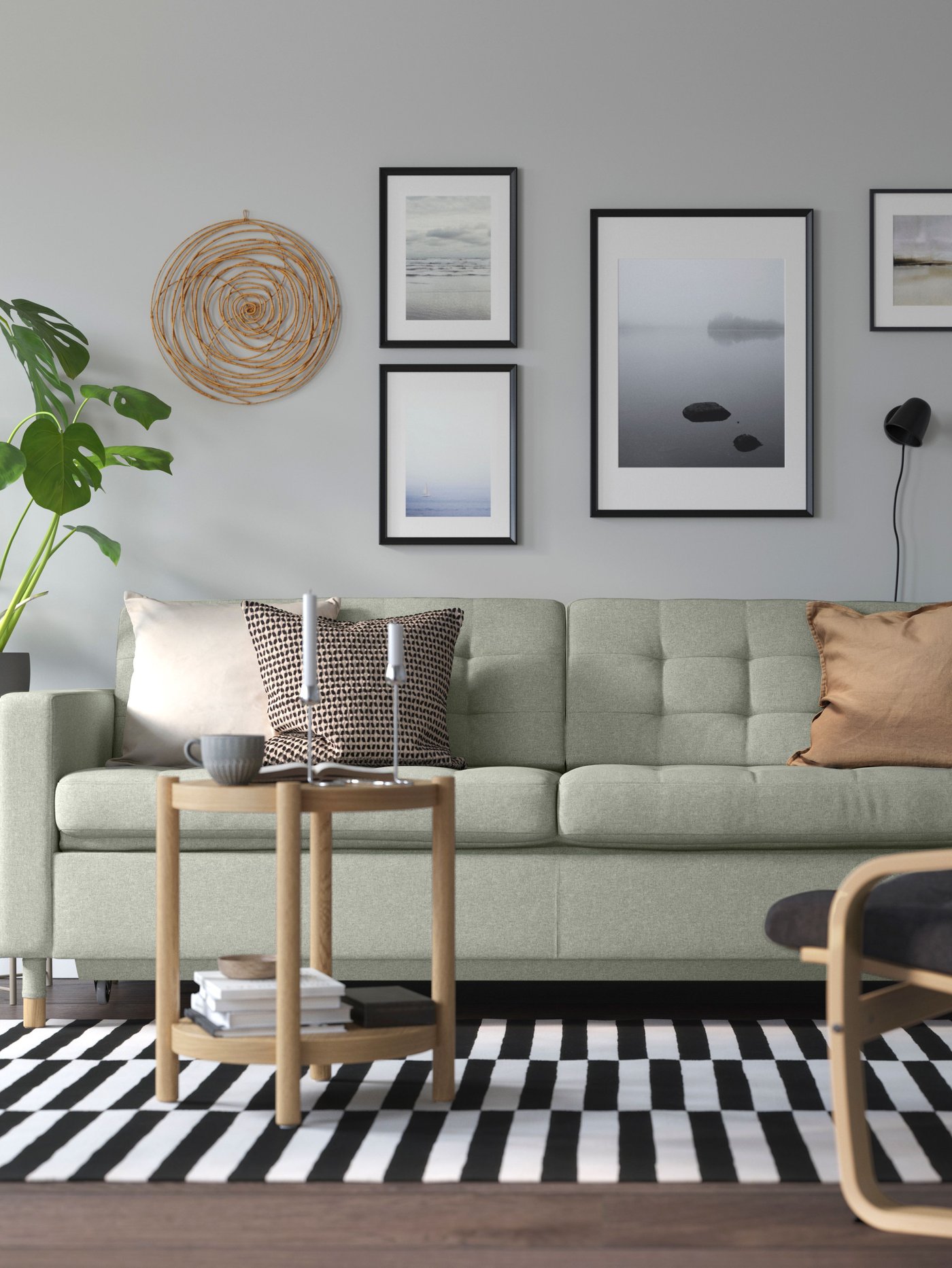 A Gunnared light green/wood LANDSKRONA 3-seat sofa-bed in the living room