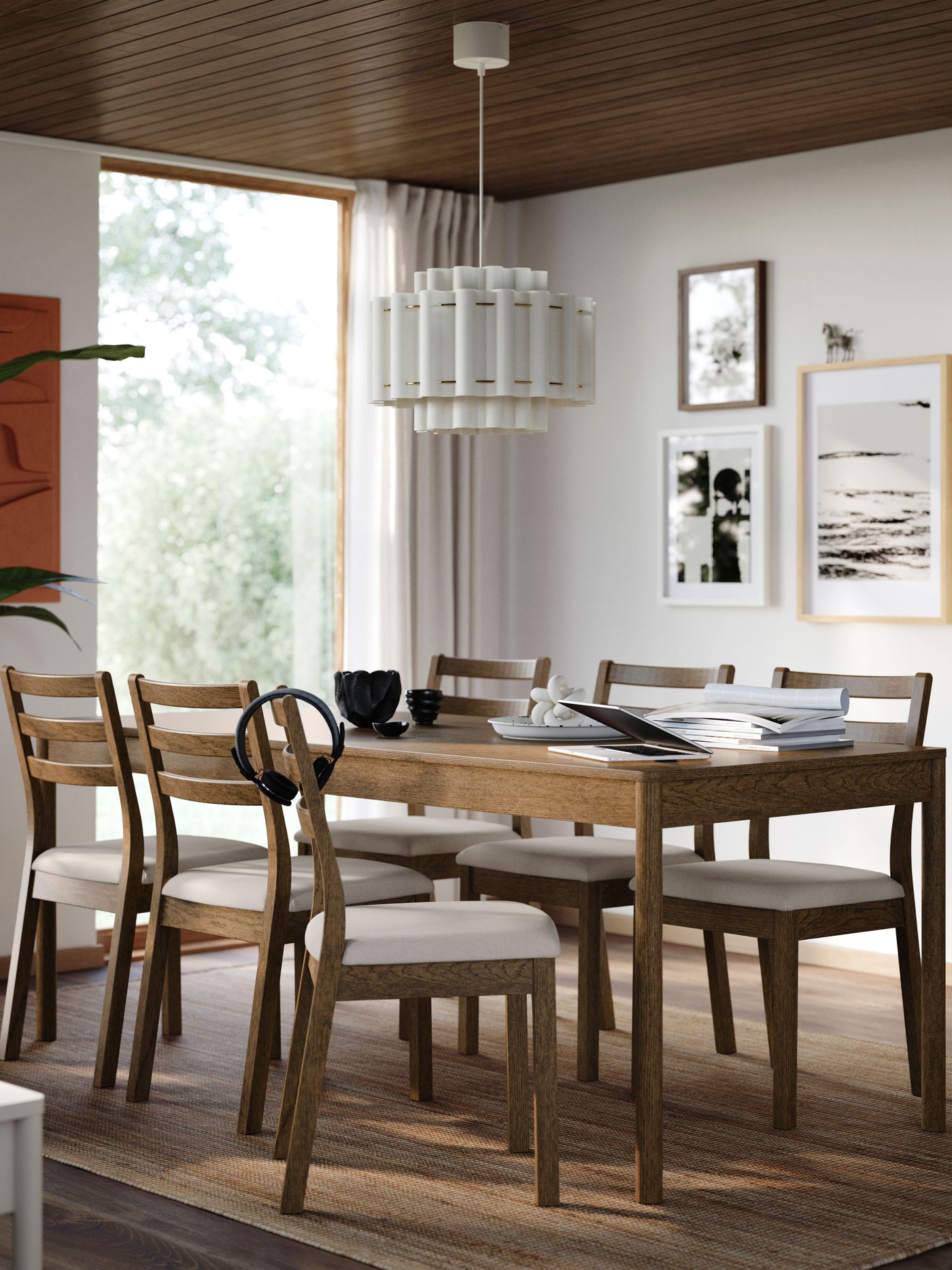 A brown oak veneer/brown oak effect Fridtuna light beige TONSTAD table and 6 chairs