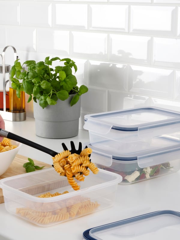 A rectangular/plastic IKEA 365+ food container with lid