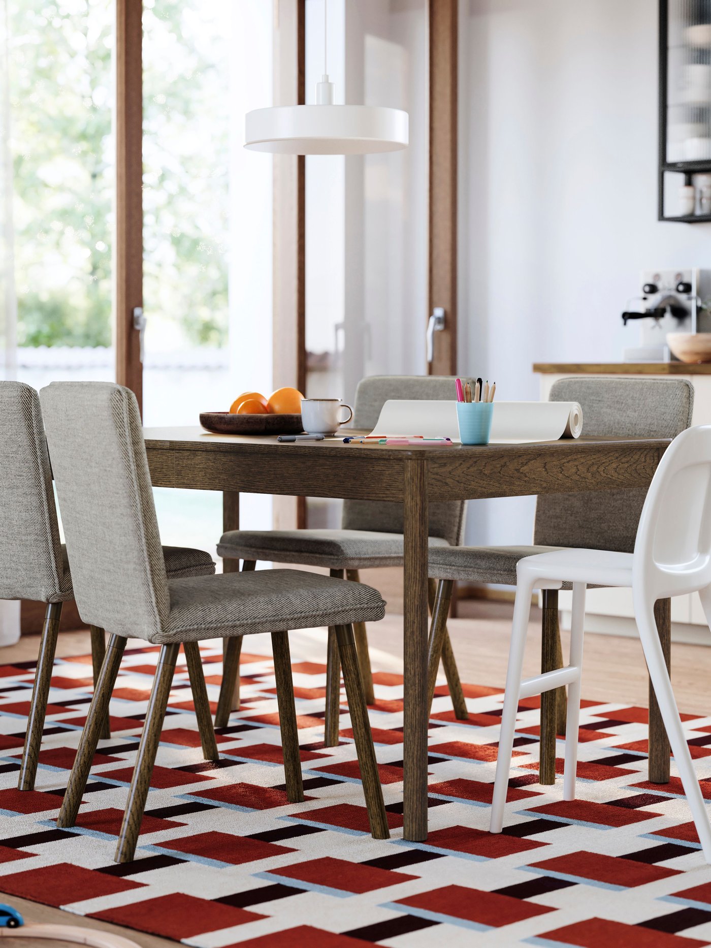 A brown stained oak veneer TONSTAD extendable table