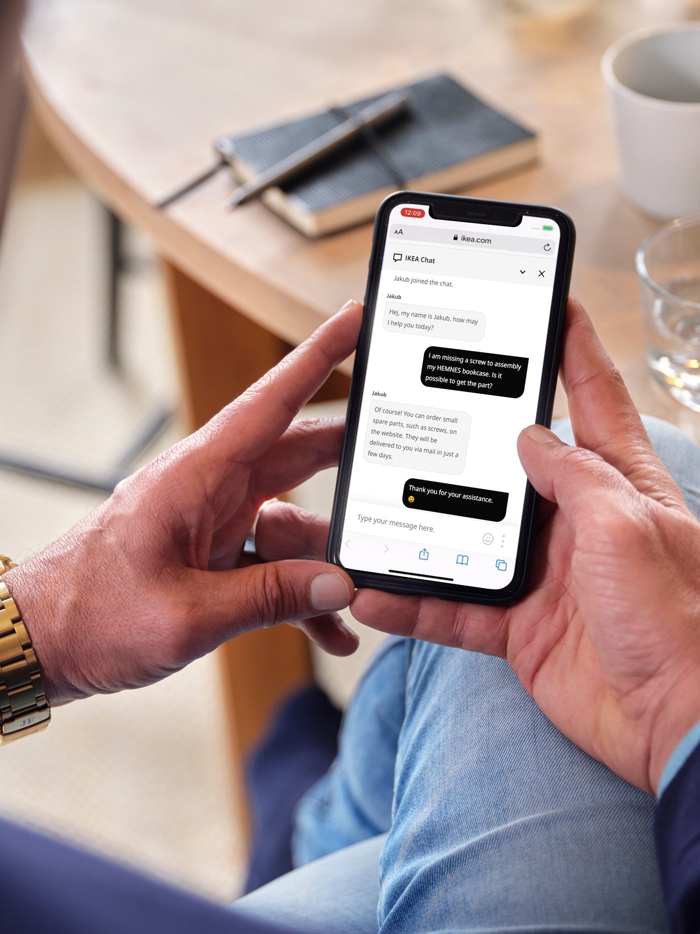 Customer using mobile phone to track and manage order