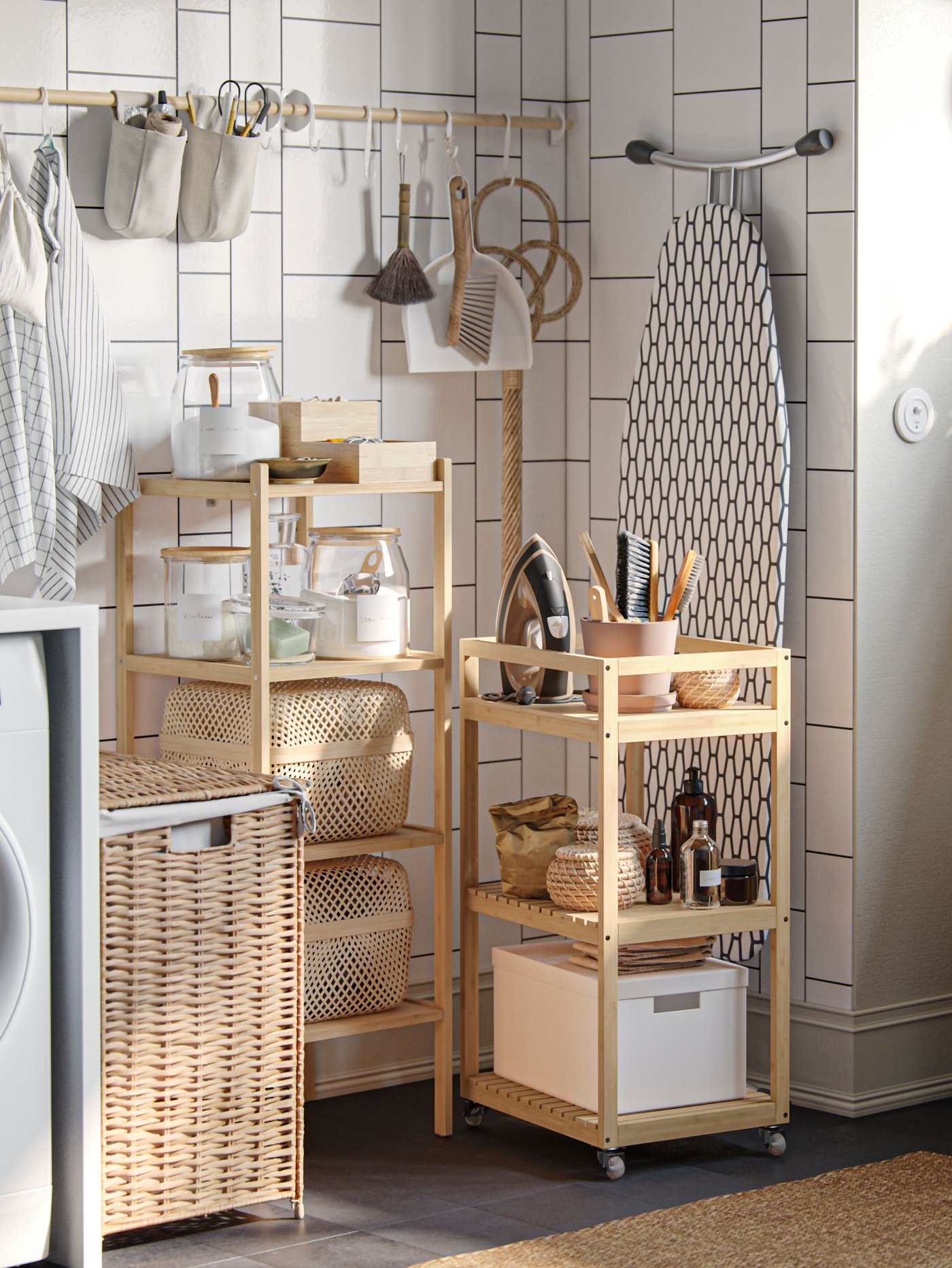 A flexible laundry nook in earthy tones