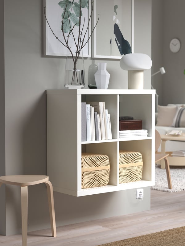 A white KALLAX shelving unit