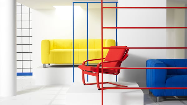A red/Vissle red POÄNG low-back armchair