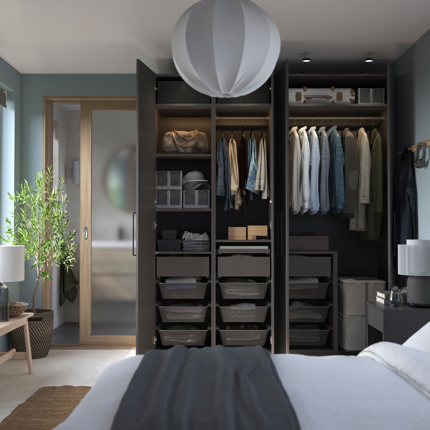 A dark grey/dark grey PAX wardrobe combination