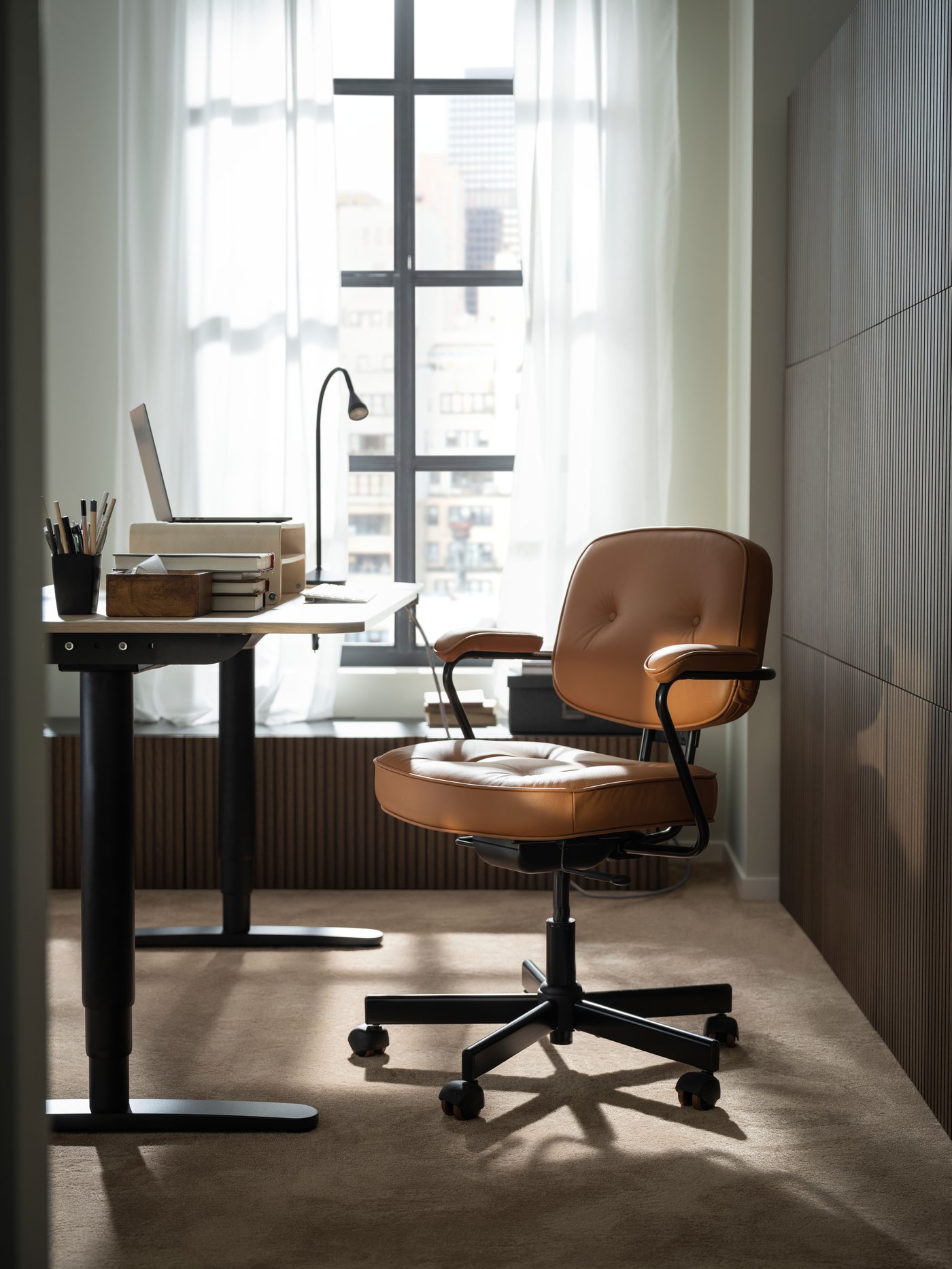 A black-brown Björköviken/brown stained oak veneer BESTÅ storage combination with doors