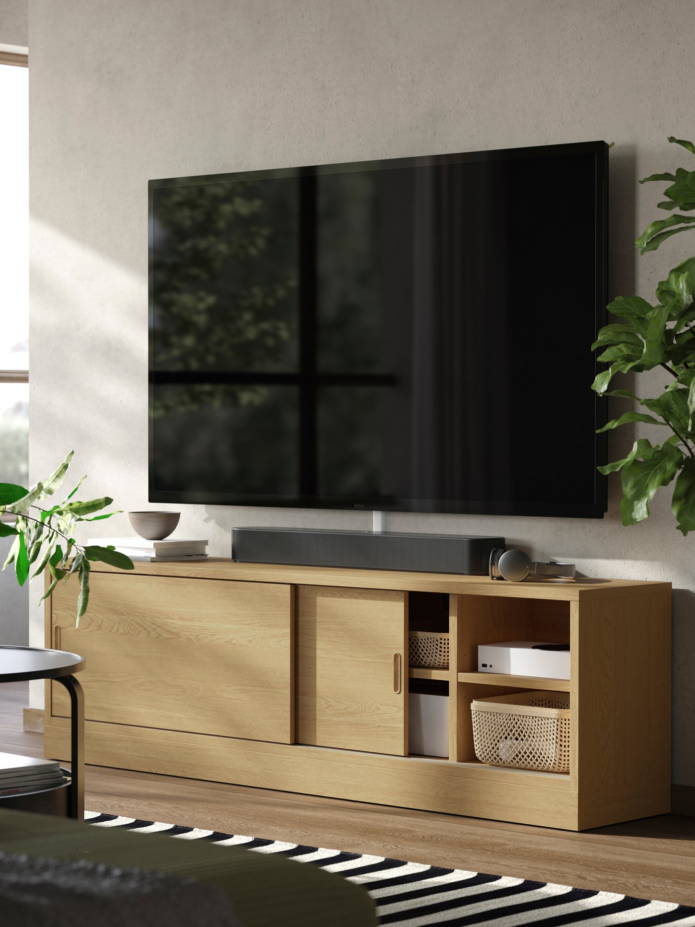 An oak veneer TONSTAD TV bench