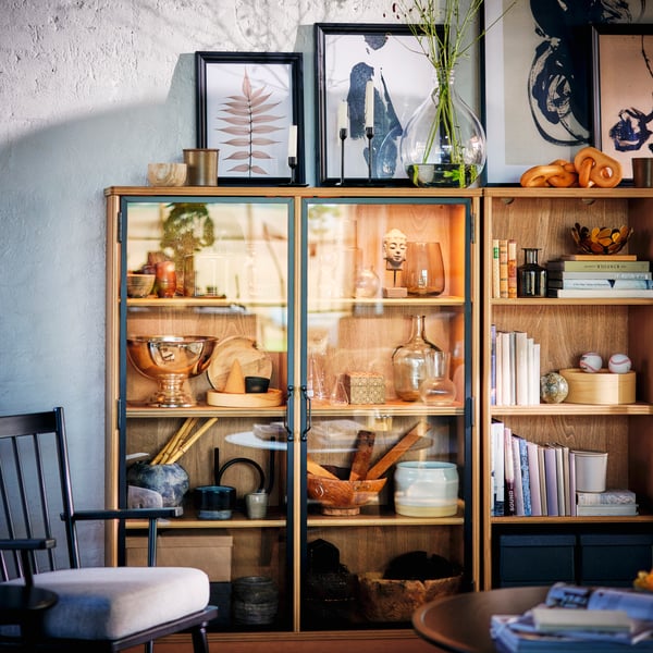 Two LANESUND display cabinets in the living room.