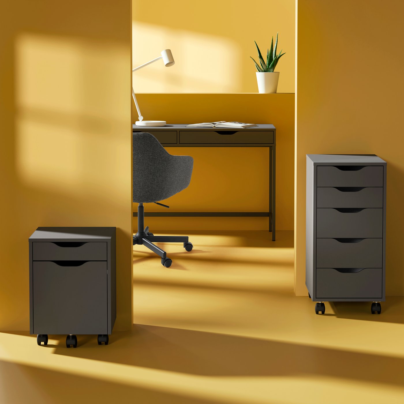 A dark grey ALEX desk