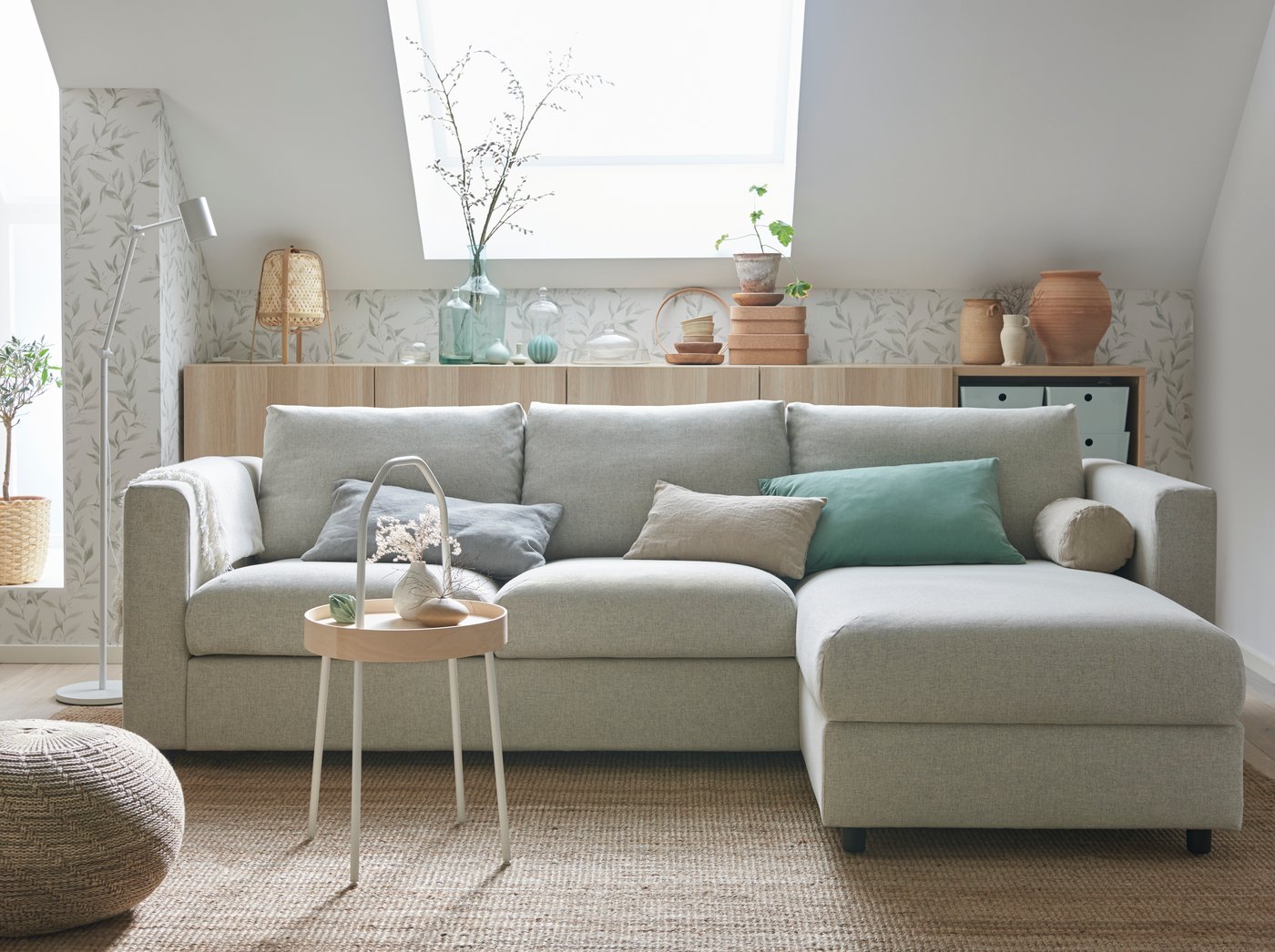 A Gunnared beige VIMLE 3-seat sofa-bed with chaise longue