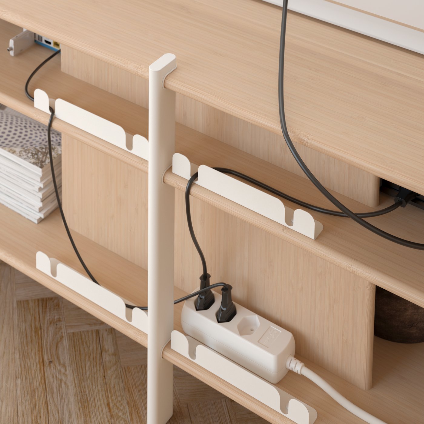 A white/light bamboo JÄTTESTA TV bench