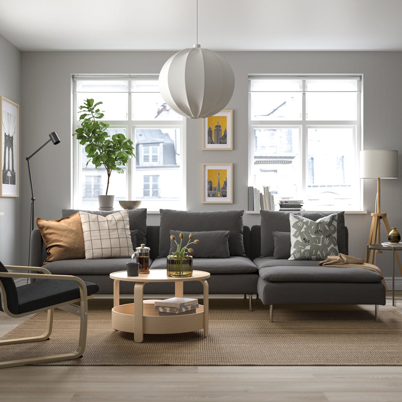 A with open end/Tallmyra medium grey SÖDERHAMN 4-seat sofa with chaise longue