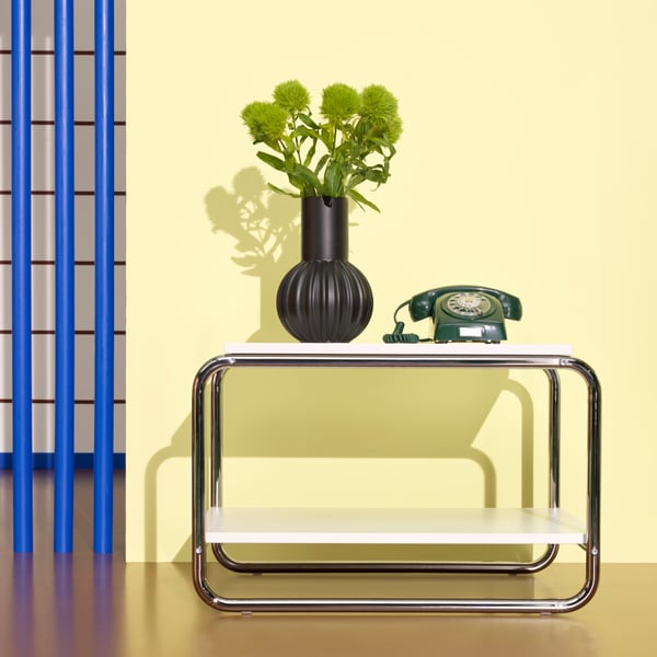 A white BAGGBODA side table.