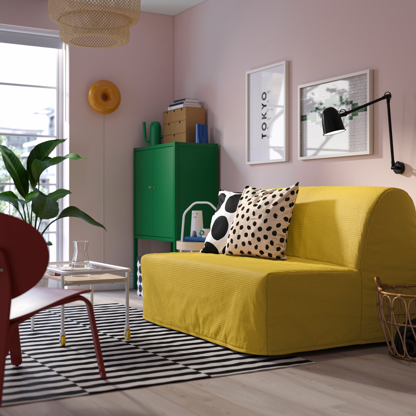 A Vansbro yellow LYCKSELE LÖVÅS 2-seat sofa-bed