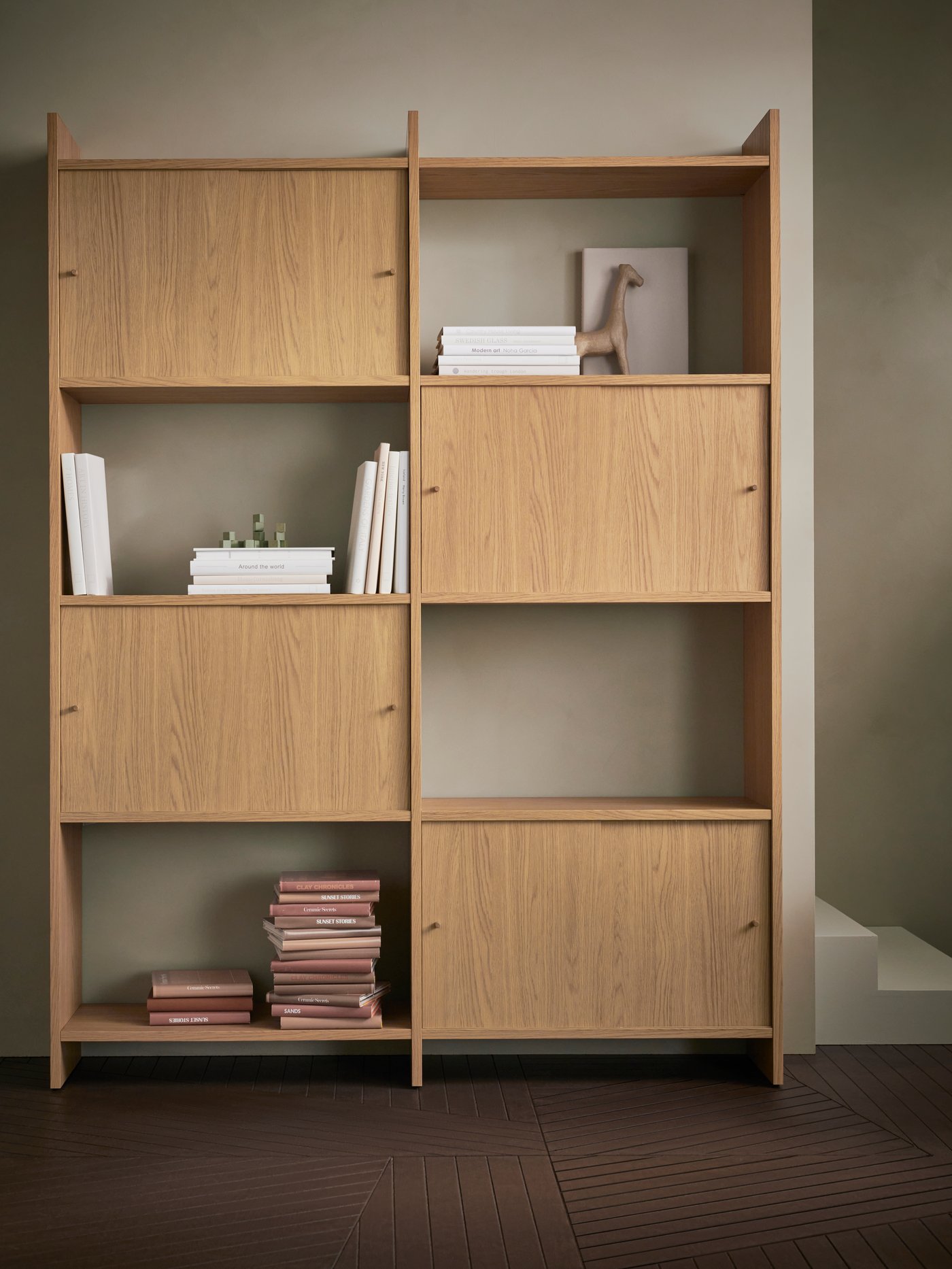 A with 2 shelves/oak effect LÅDMAKARE storage combination w sliding doors