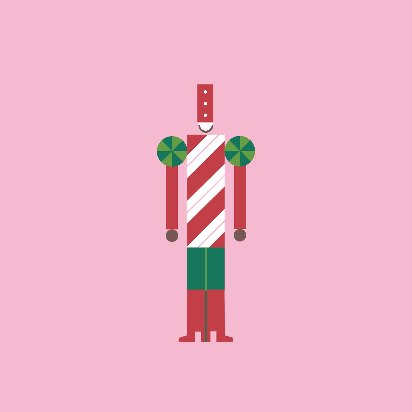 A pink square with an illustration of a cartoon character wearing red, white and blue colours and a red top hat.