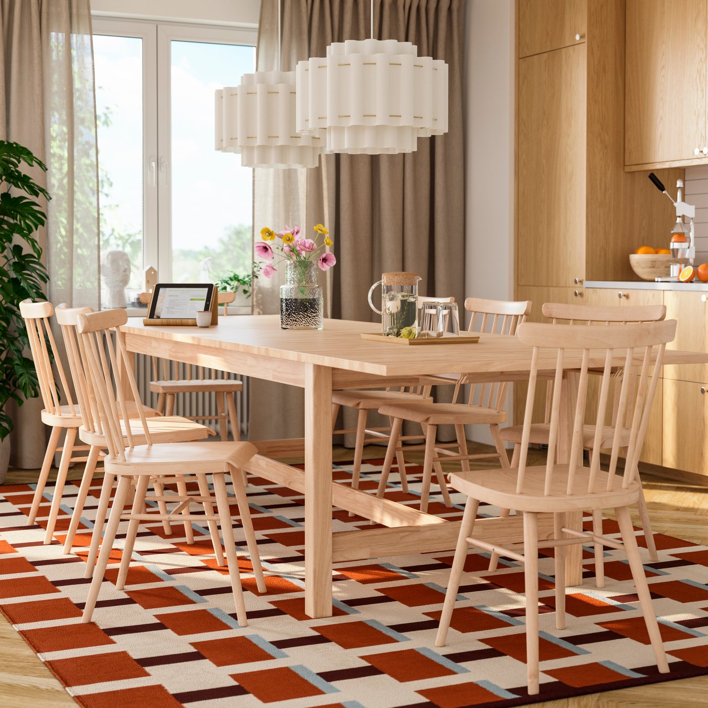 KARSKÄR table and 8 chairs 240 cm rubberwood/birch veneer