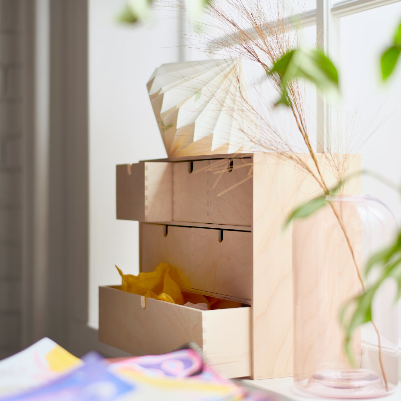 A pine MOPPE mini chest of drawers in the childrens room