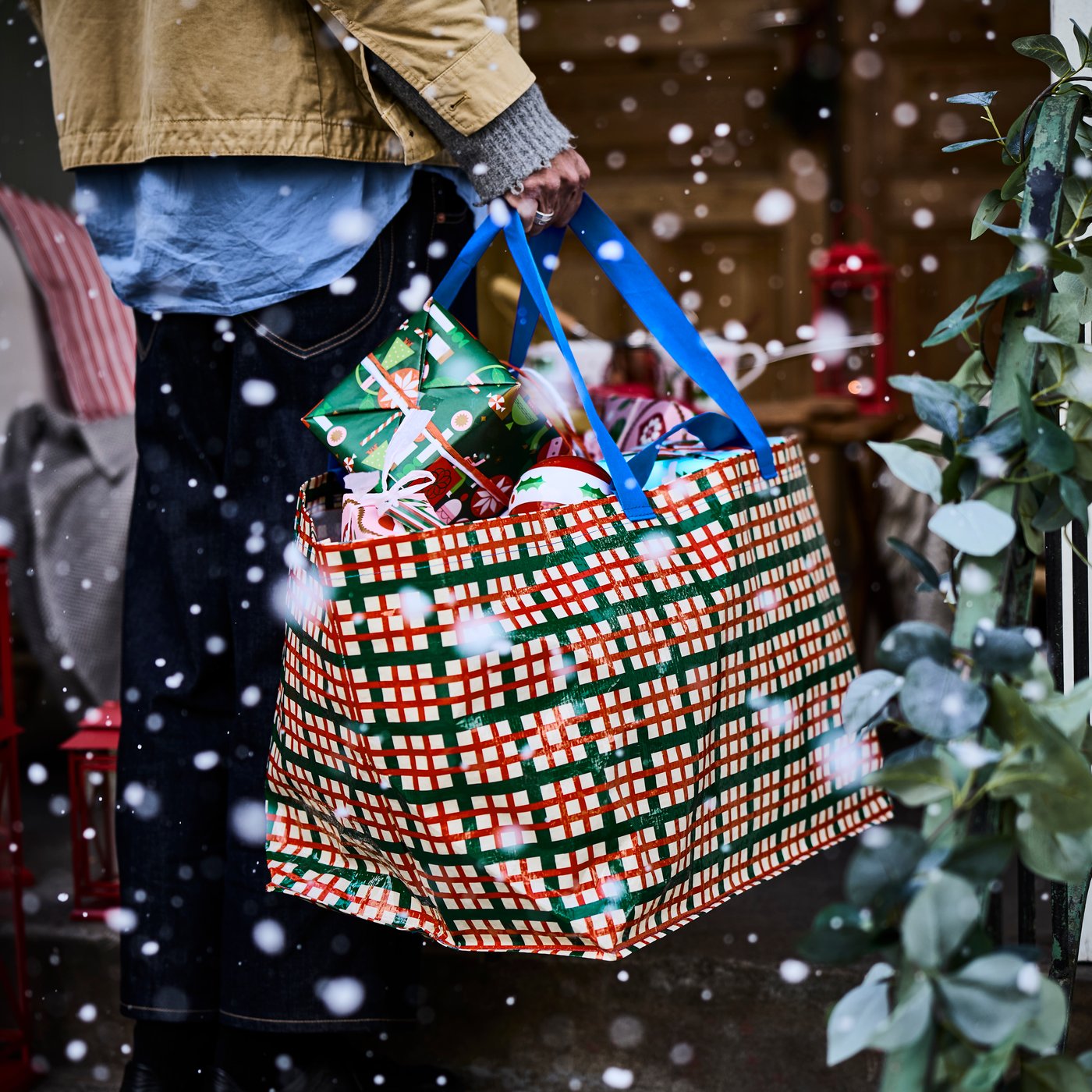 A check pattern multicolour VINTERFINT carrier bag, large
