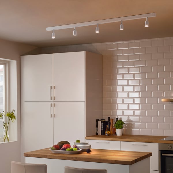 A white BÄVE LED ceiling track, 5-spots