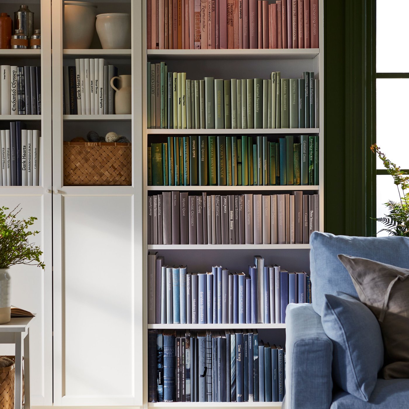 A white BILLY bookcase in the living room