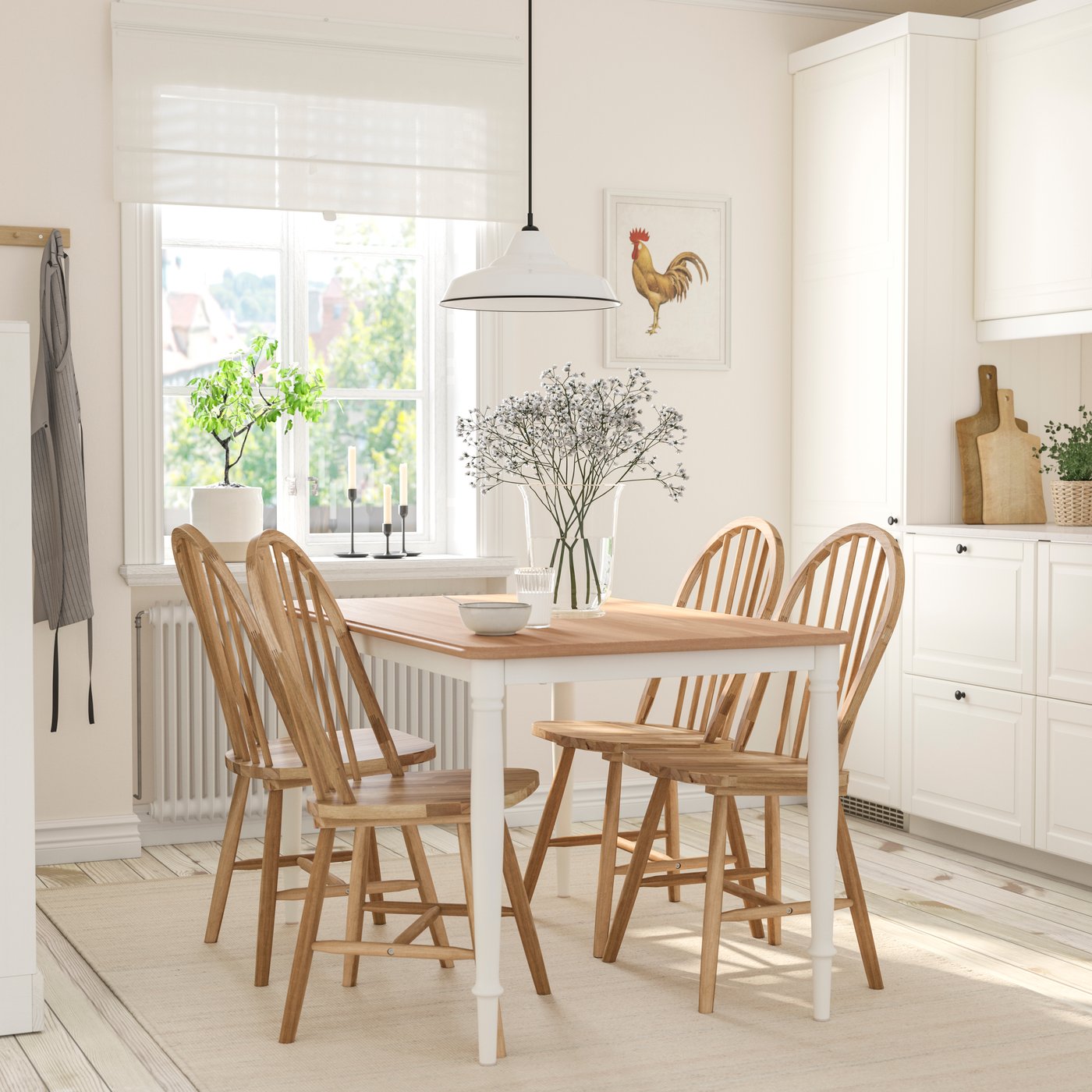 An oak veneer white/acacia DANDERYD table and 4 chairs