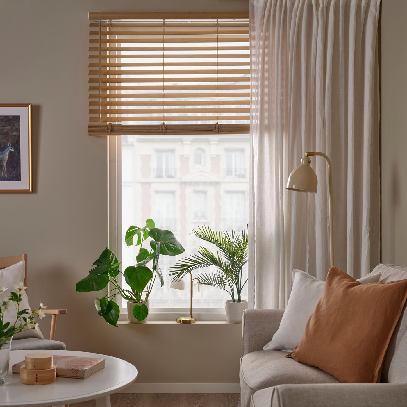 A beige/with heading tape ROSENROBINIA sheer curtains, 1 pair in the living room
