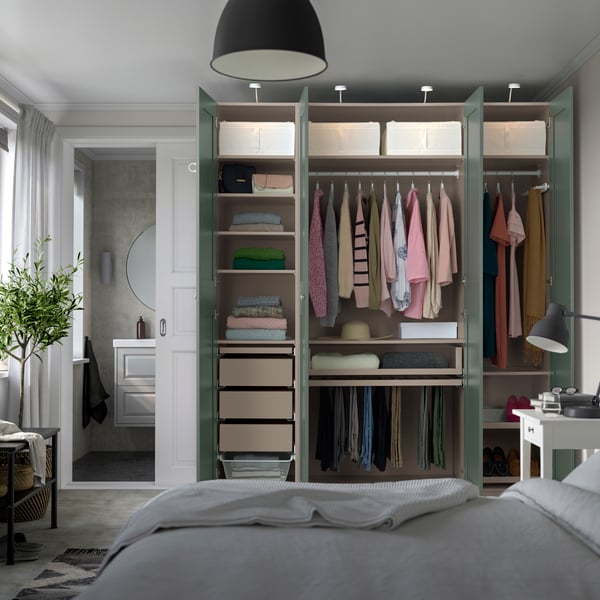 A grey-beige/grey-green PAX wardrobe combination