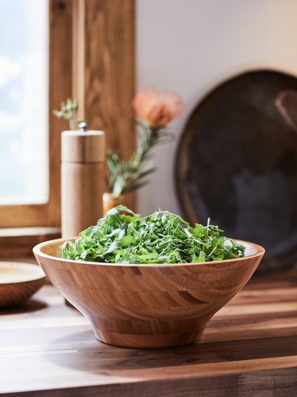 A bamboo GRÖNSAKER serving bowl in the kitchen